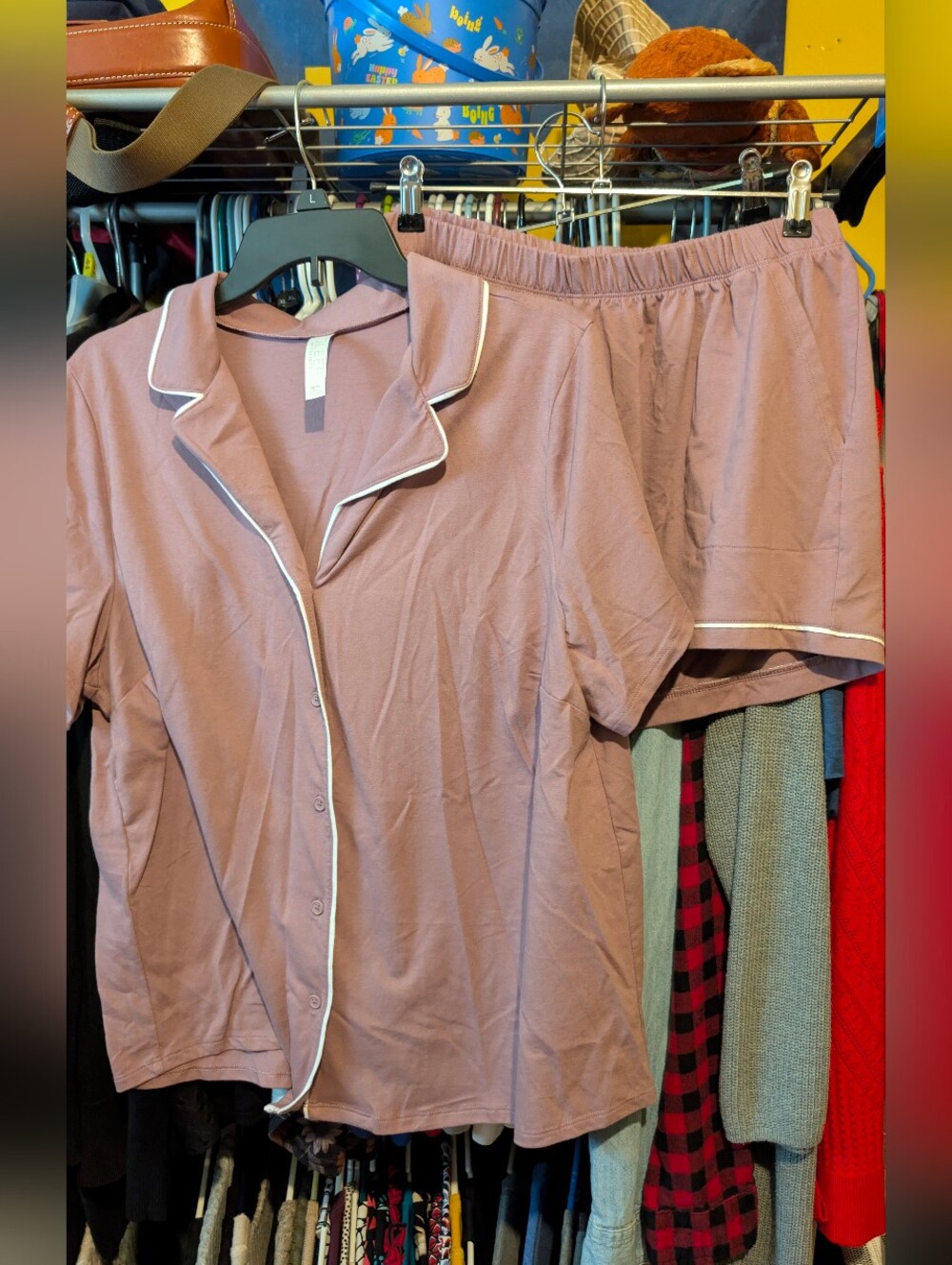 Women's Mauve Short Sleeve Pajama Set with Contrast Piping